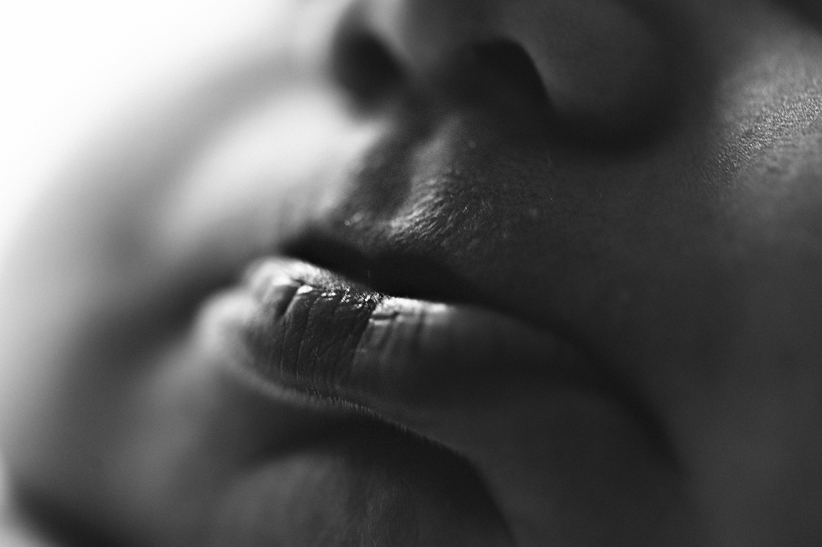 beautiful black and white macro detail image of baby lips