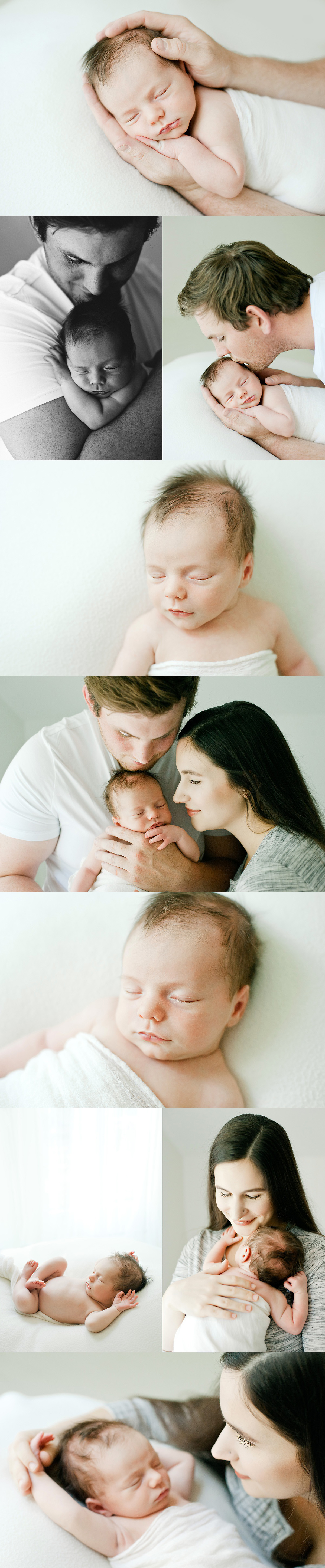 baby boy is held closely by his parents during newborn session