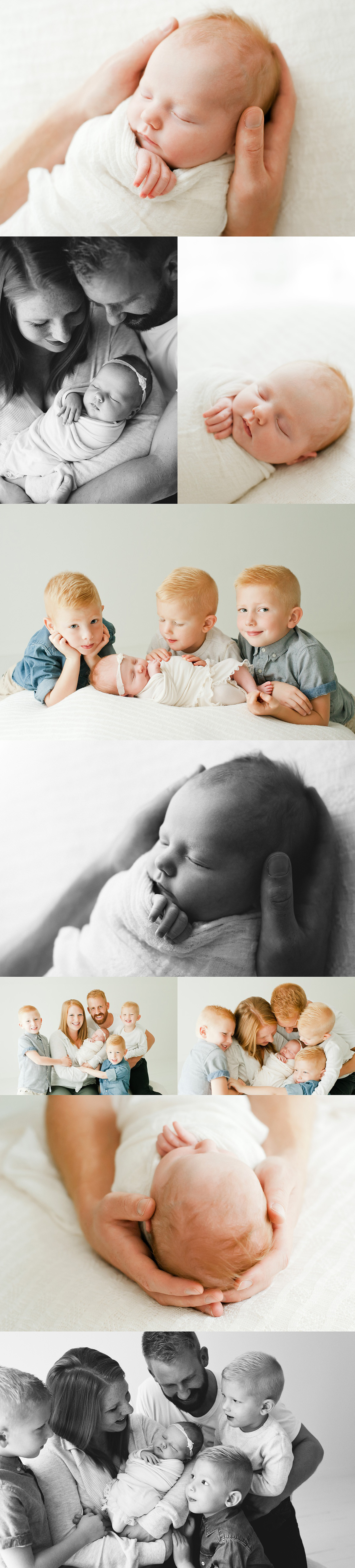 newborn session with three big brothers and baby girl