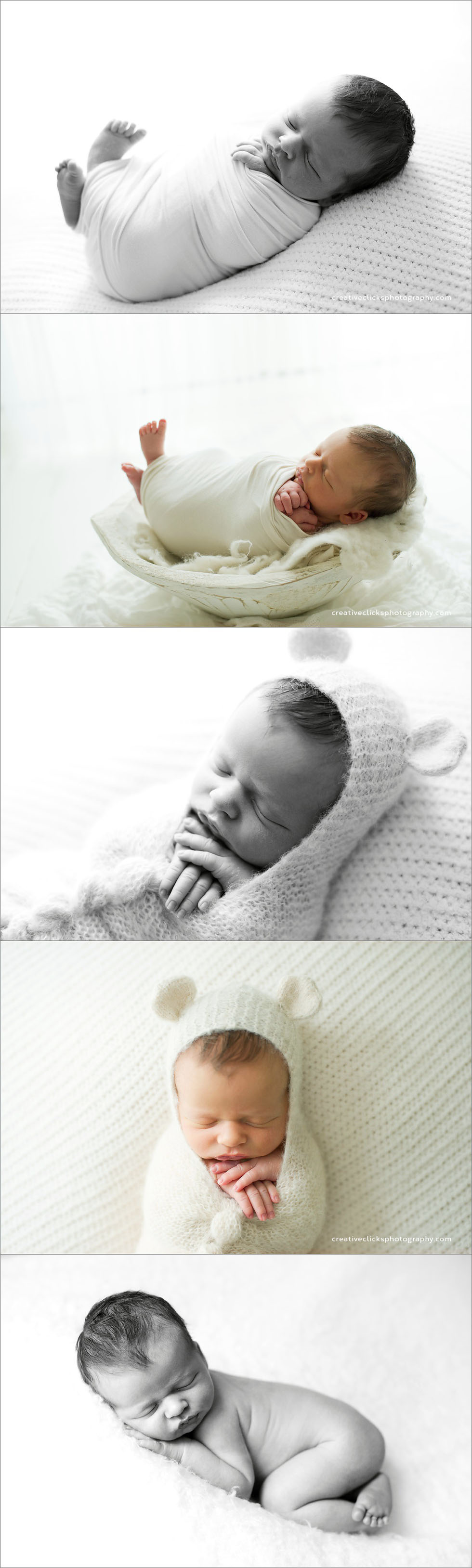 newborn baby boy snuggled up in creative clicks photography's niagara ontario studio