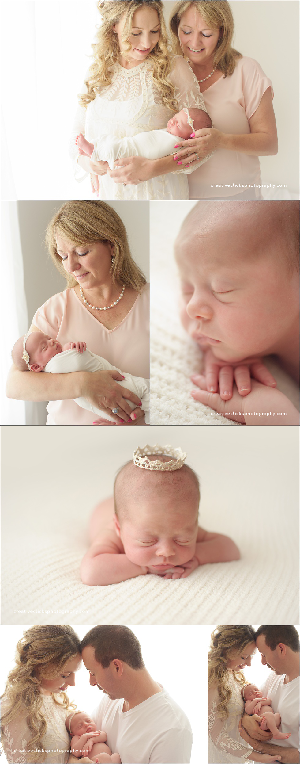 parent and grandparents images with newborn baby girl