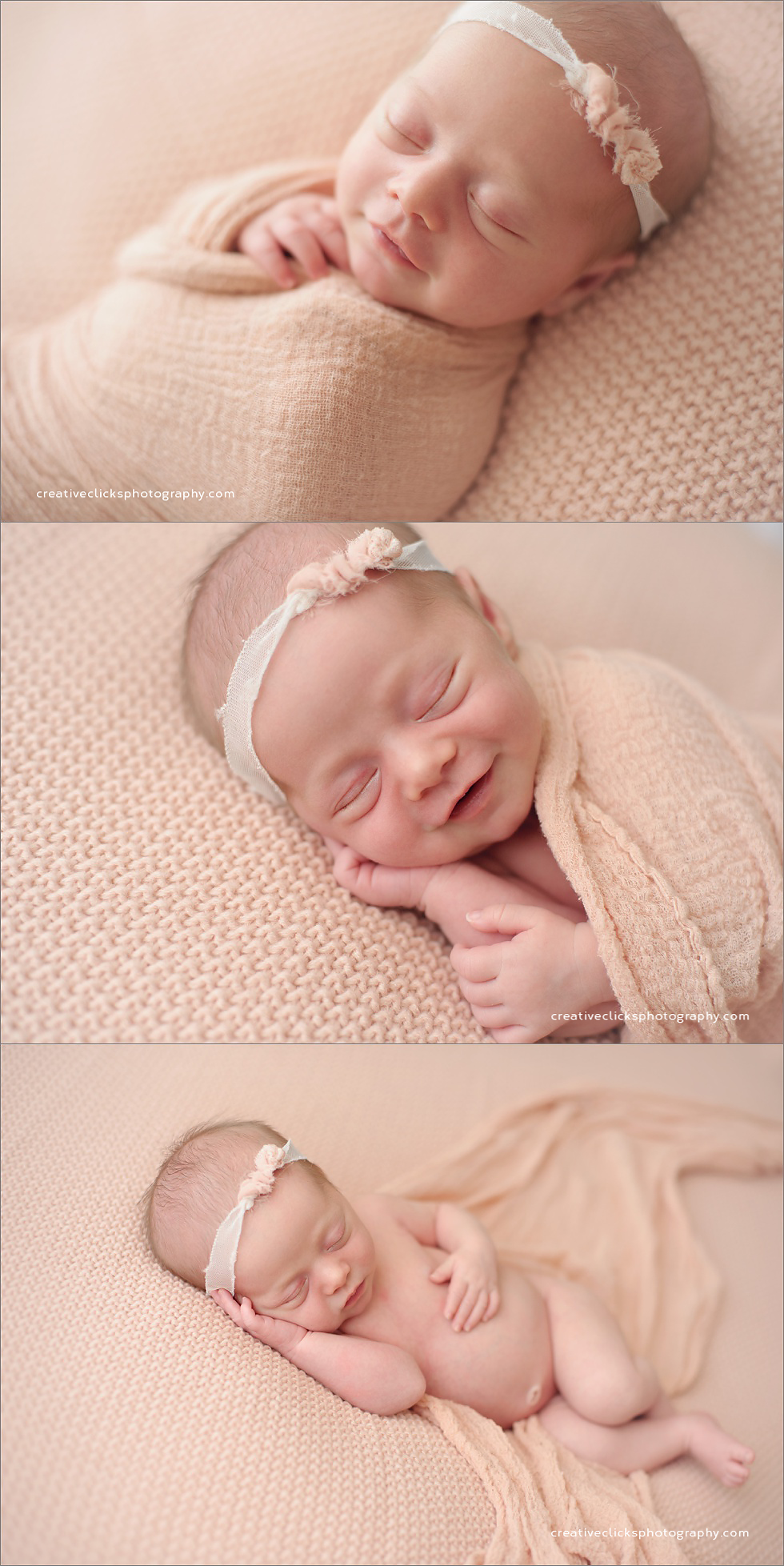 newborn baby girl wrapped in soft pink