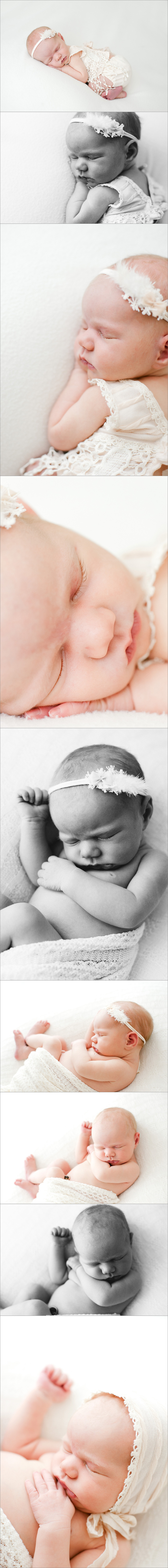 beautiful newborn baby girl sleeping in white studio