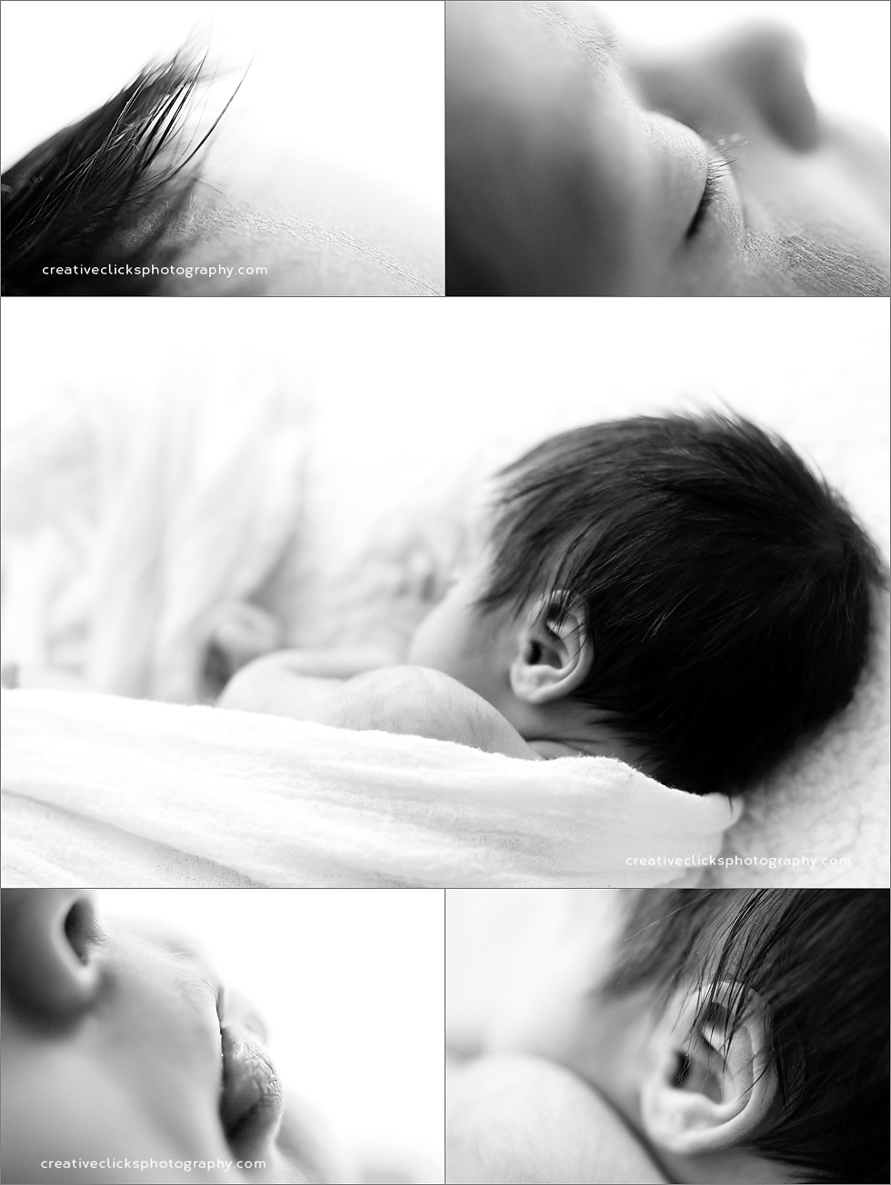 black and white macro images of newborn baby