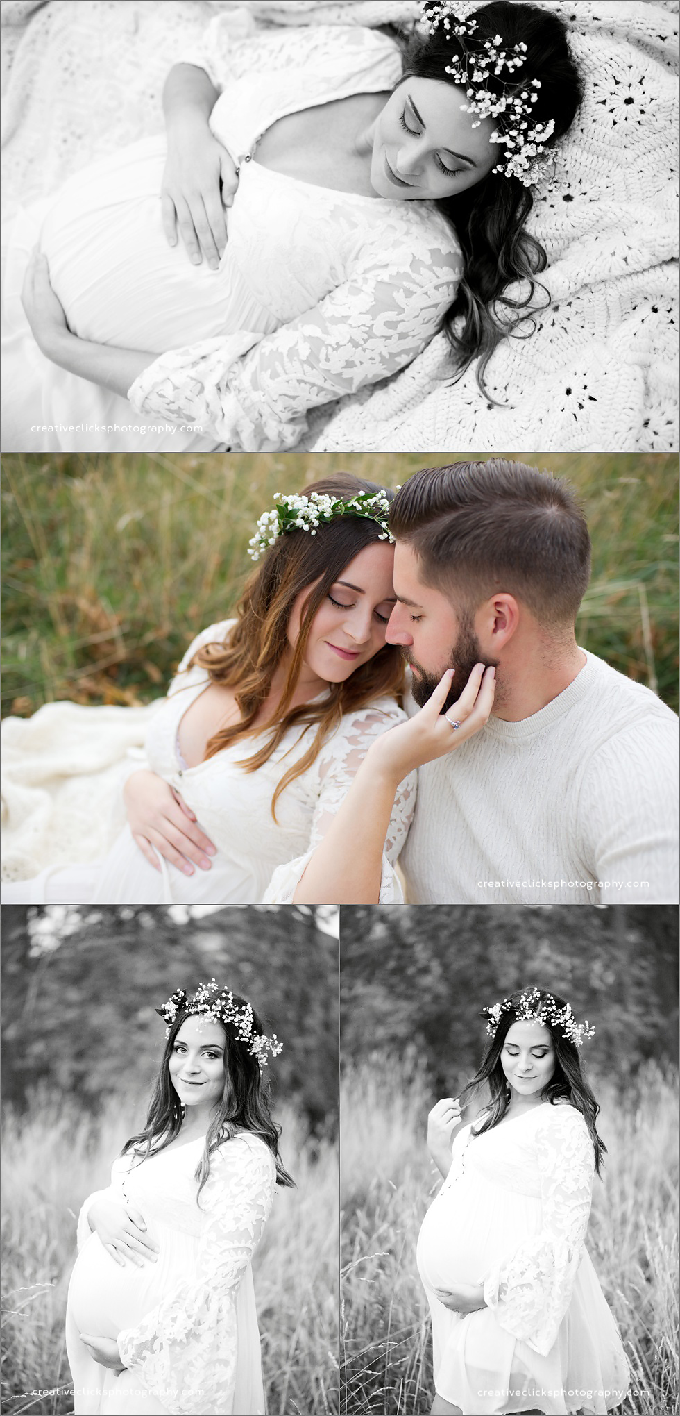 styled maternity session with floral crown