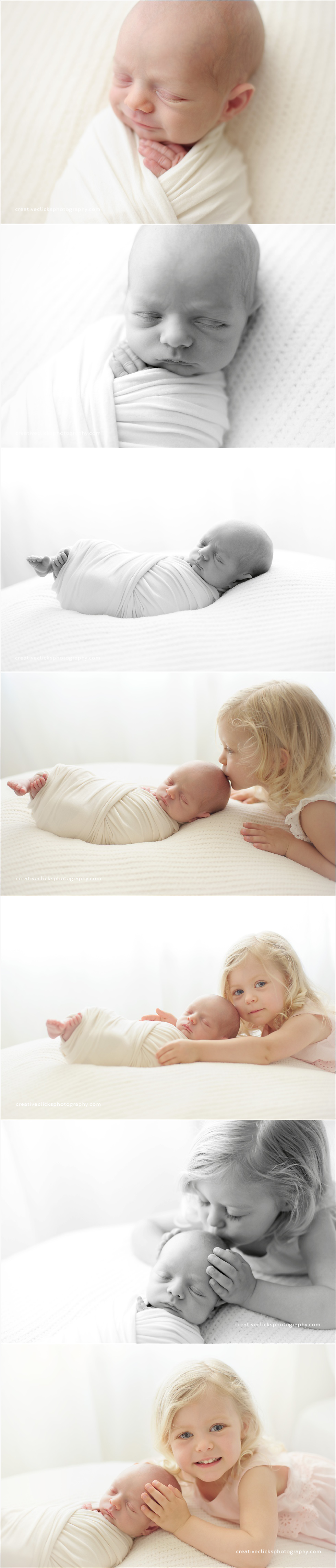 natural newborn sibling kissing newborn baby